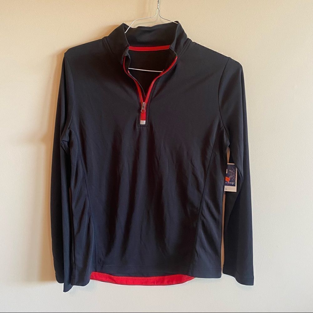 West Loop Women’s athletic quarter zip jacket black with red zipper Henl…